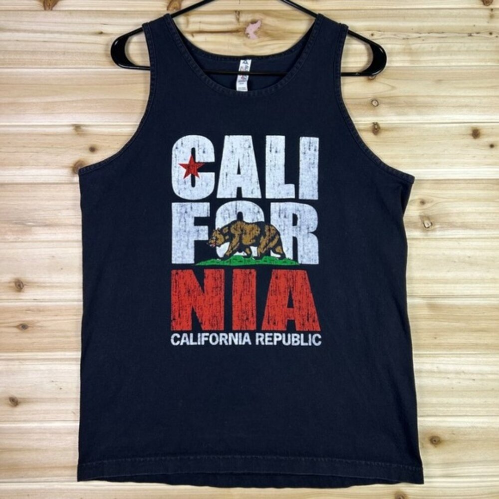 Alstyle Tank Top Mens Medium Black California Republic Bear Sleeveless Shirt
